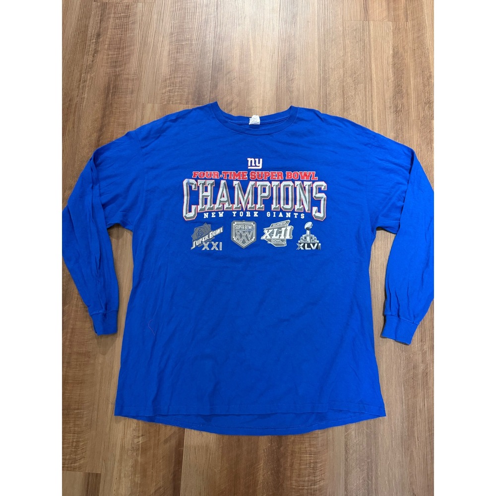 Delta NY Giants Long Sleeve Shirt Mens XL Blue Super Bowl Champions Graphic Tee